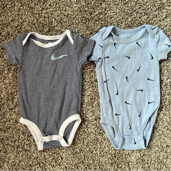6-9 month Nike Baby Blue Bodysuits Blue and Striped Onesies Set Bundle - Picture 1 of 3
